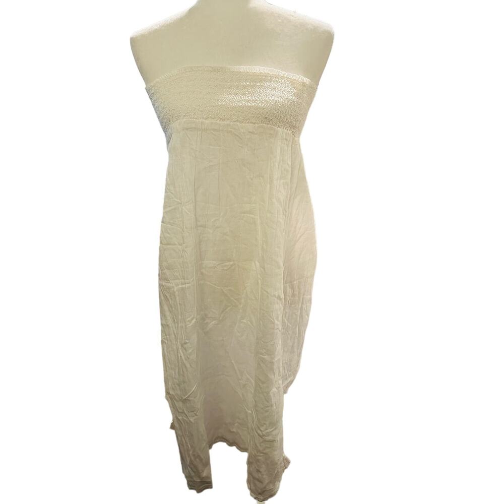Sundry Strapless White Cotton Midi Dress, Smocked Bodice, Size Small, NWOT - Picture 2 of 6